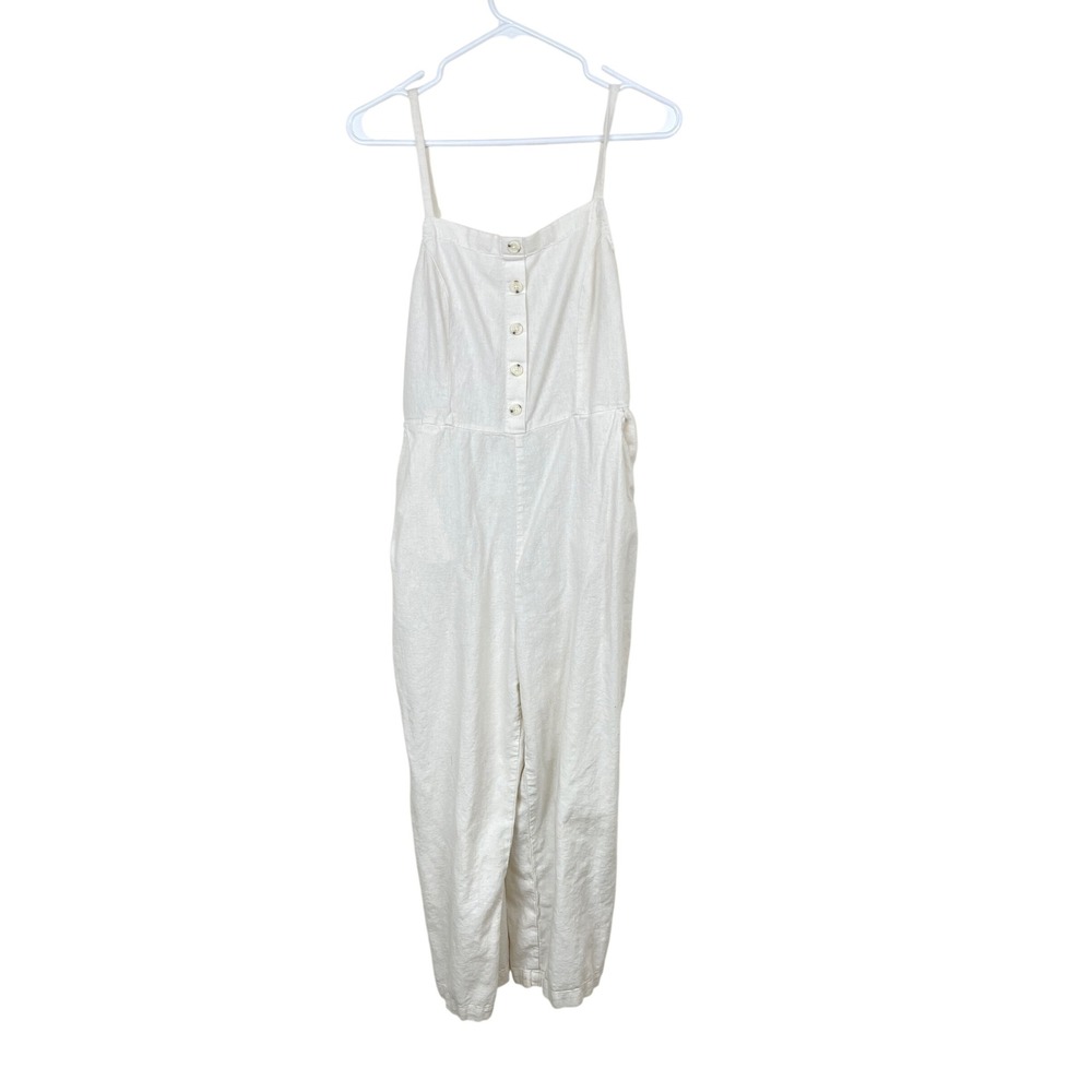 Old Navy Womens Jumpsuit Sz M Linen White Playsuit Coastal Beachy Minimalist